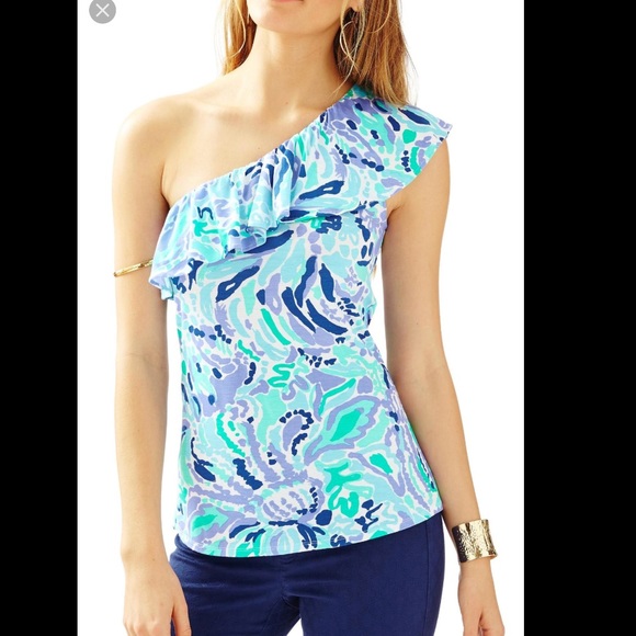 NWT LILLY PULITZER ONE SHOULDER NEVEAH TOP BAREFOOT PRINCESS XS,L